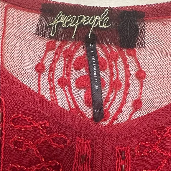 Free People red dress with beading and lace, size extra small, New,  never worn - Picture 5 of 15